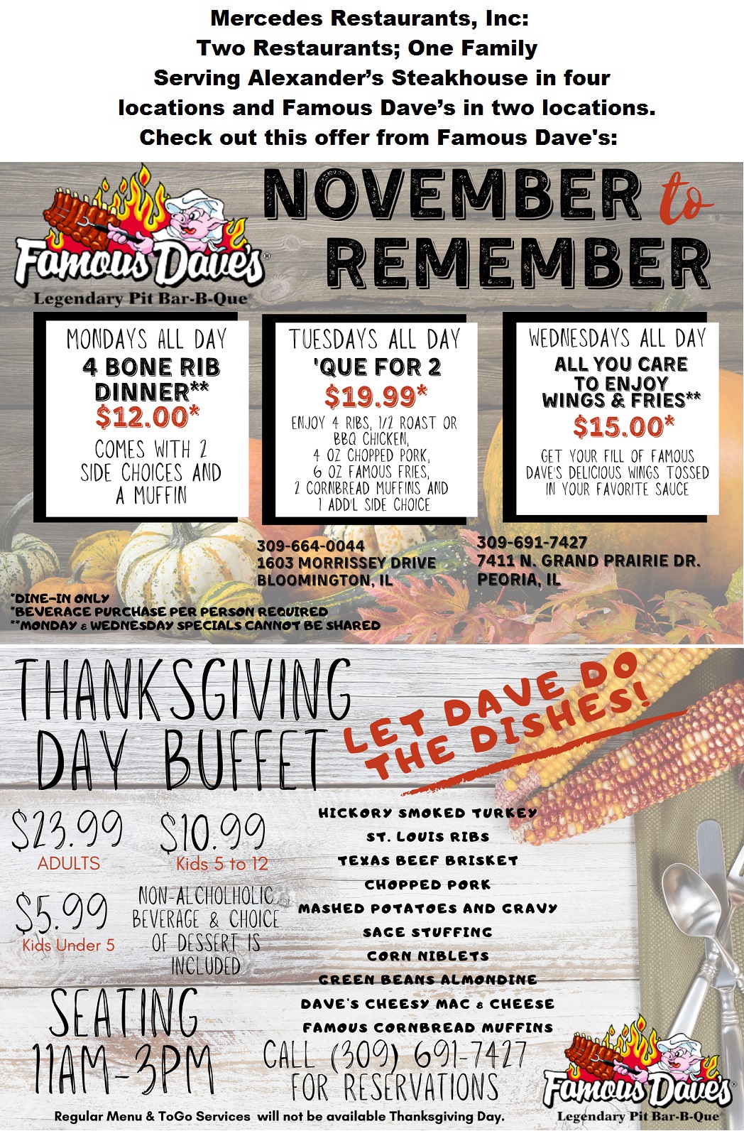 Alexander's Steakhouse - Famous Dave's November Ad